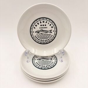 Signature Housewares Fresh Fish Stoneware Appetizer Plates White Black Set of 4
